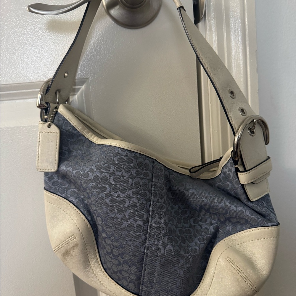 Coach Blue and Cream Shoulder Bag